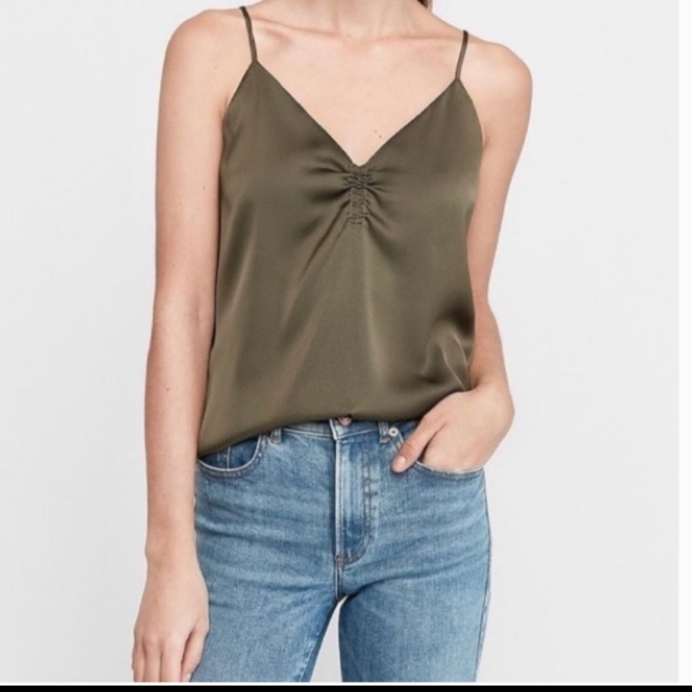 Express olive green faux satin camisole